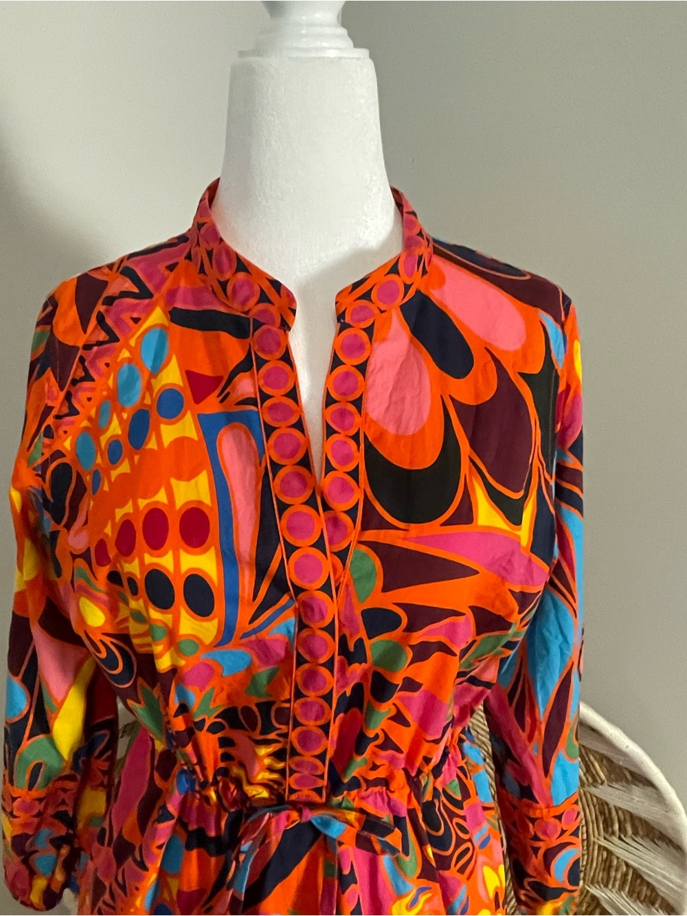 Bold Abstract Print Maxi Dress in Orange & Pink - Picture 2 of 10